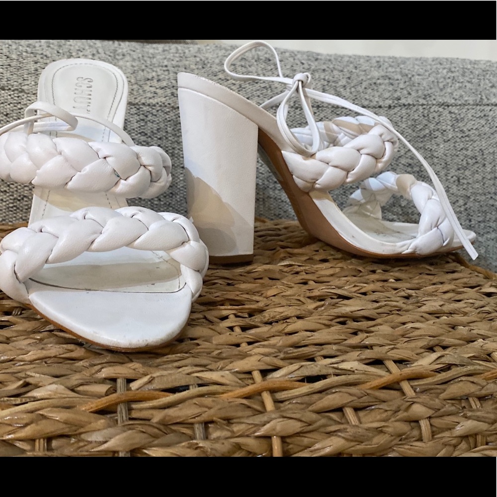 Schutz white block sandal heels